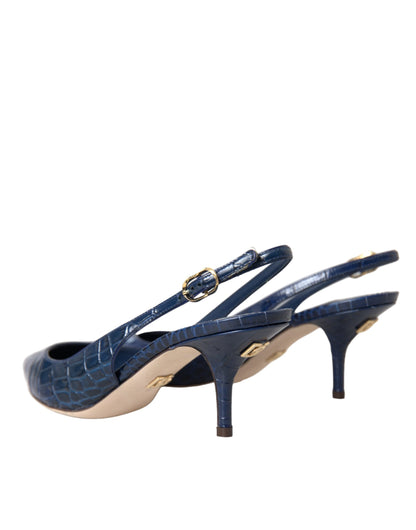 Dolce & Gabbana Dark Blue Croc Leather Slingbacks Shoes Dolce & Gabbana