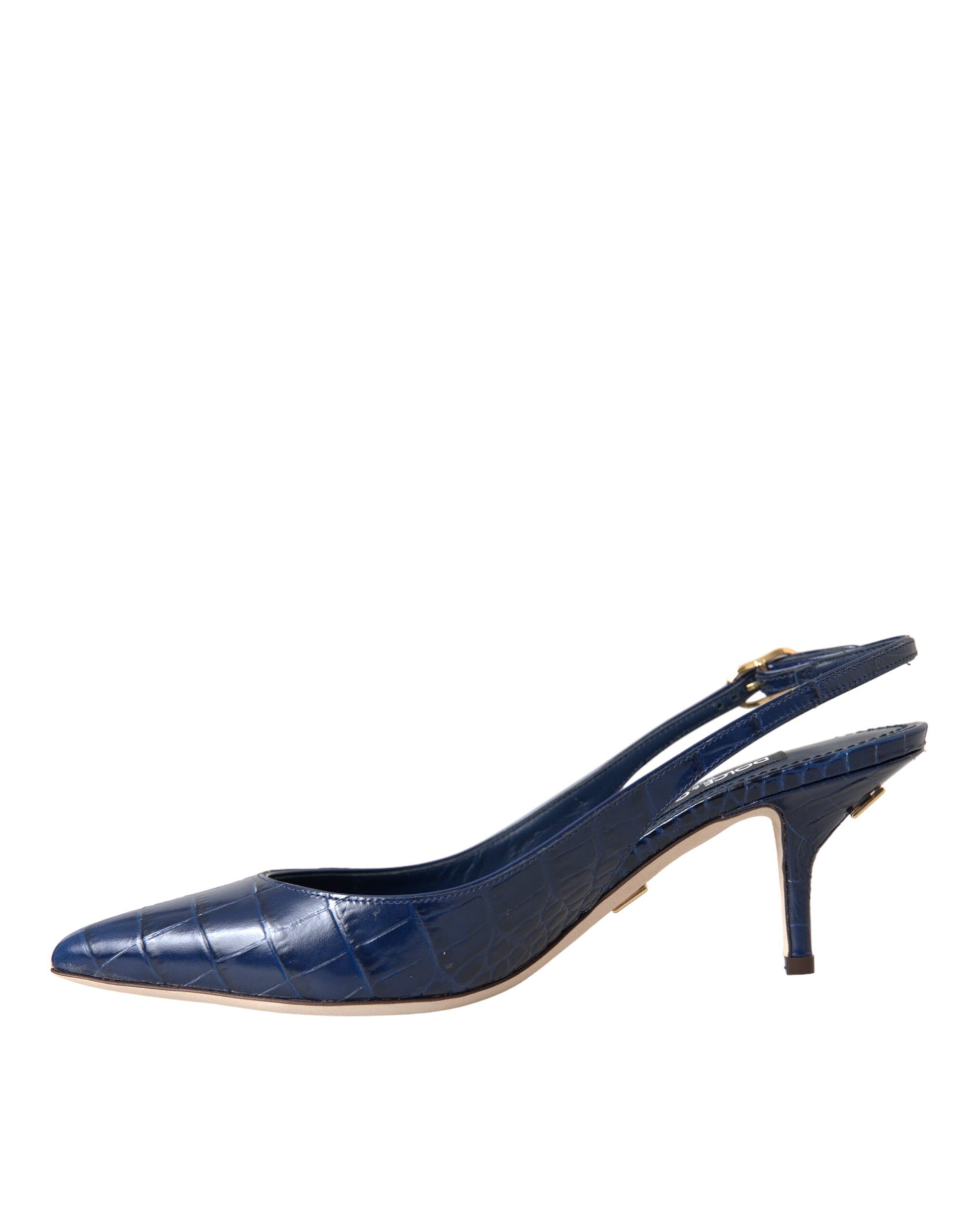 Dolce & Gabbana Dark Blue Croc Leather Slingbacks Shoes