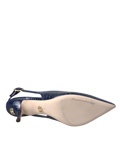 Dolce & Gabbana Dark Blue Croc Leather Slingbacks Shoes Dolce & Gabbana