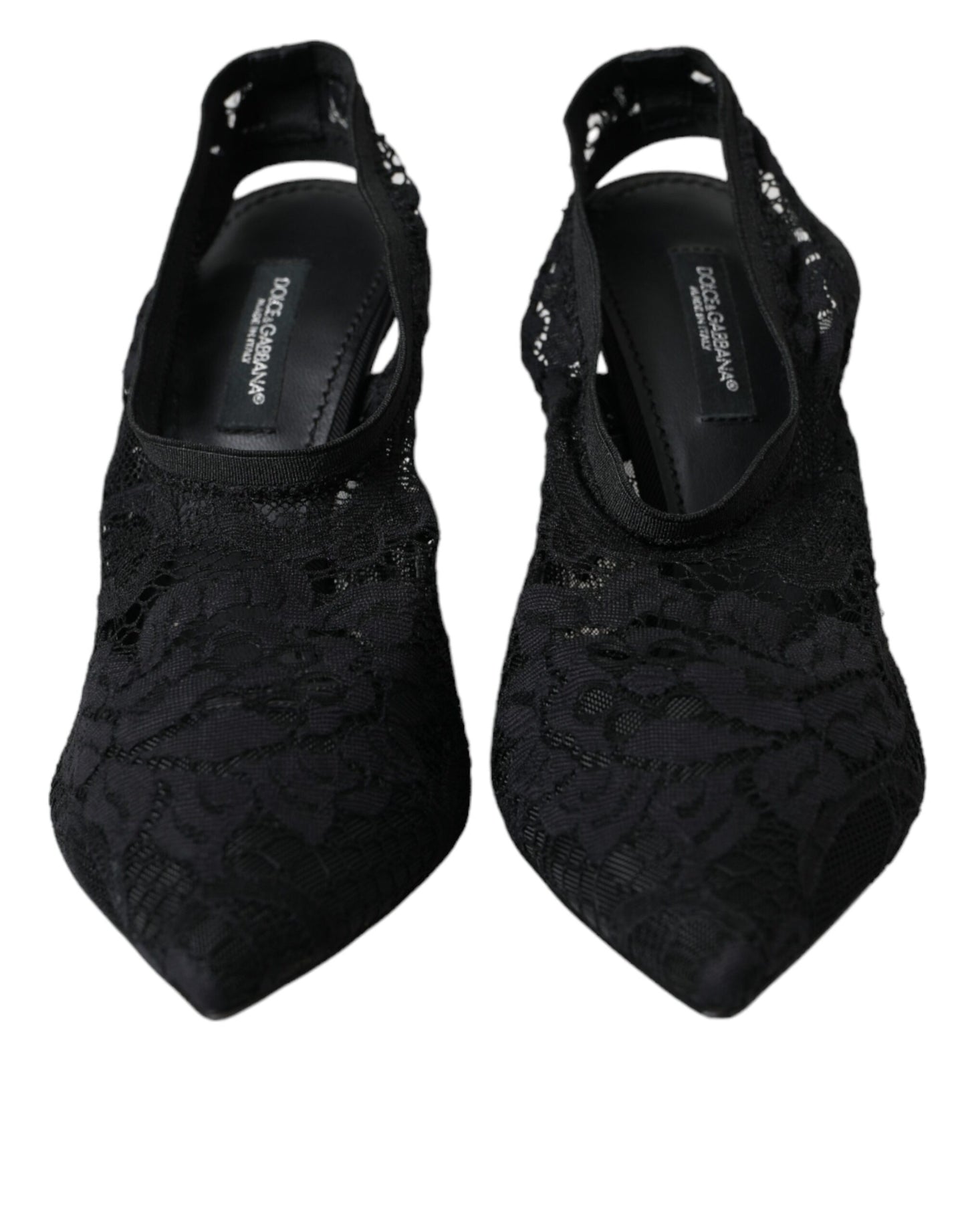 Dolce & Gabbana Black Lace Stretch Heels Slingbacks Shoes Dolce & Gabbana