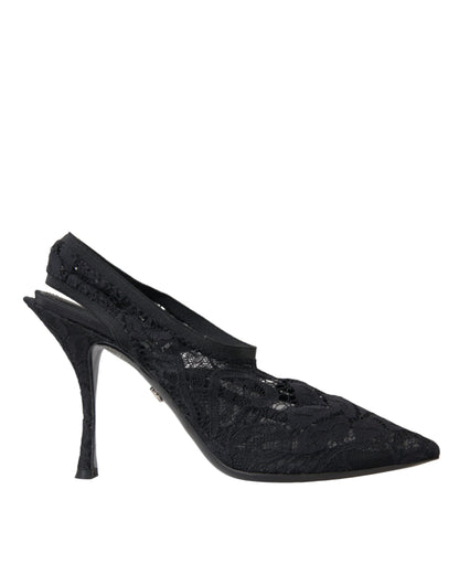 Dolce & Gabbana Black Lace Stretch Heels Slingbacks Shoes Dolce & Gabbana