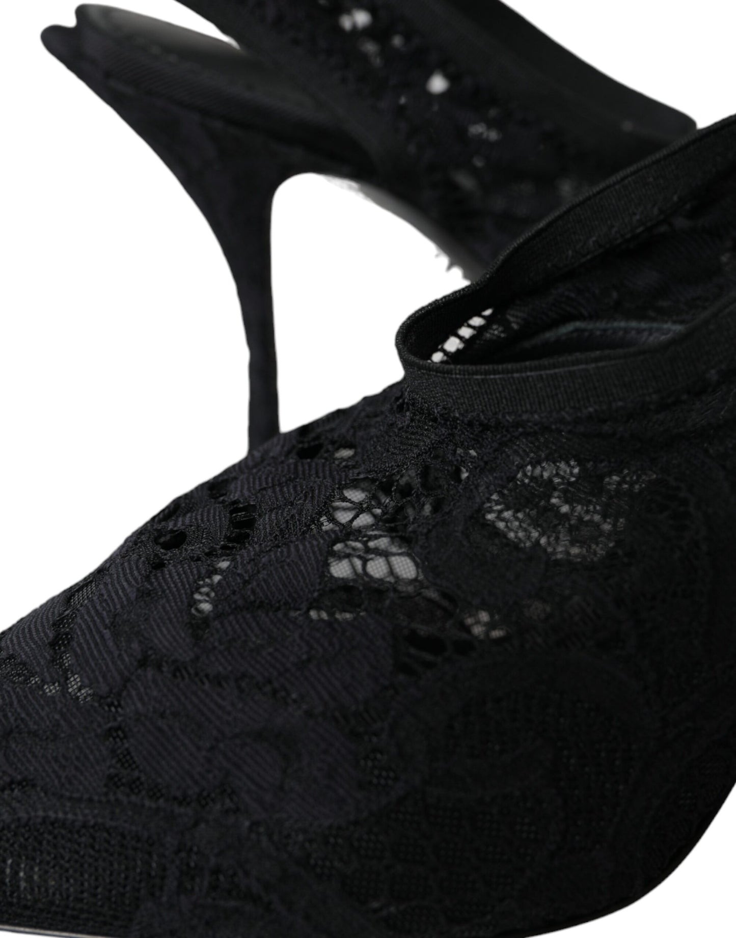 Dolce & Gabbana Black Lace Stretch Heels Slingbacks Shoes Dolce & Gabbana