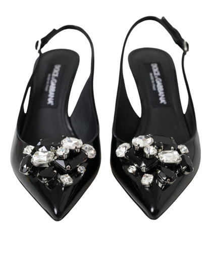 Dolce & Gabbana Black Patent Leather Crystal Slingback Shoes Dolce & Gabbana