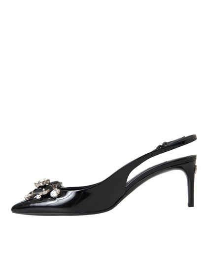 Dolce & Gabbana Black Patent Leather Crystal Slingback Shoes Dolce & Gabbana