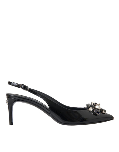 Dolce & Gabbana Black Patent Leather Crystal Slingback Shoes Dolce & Gabbana