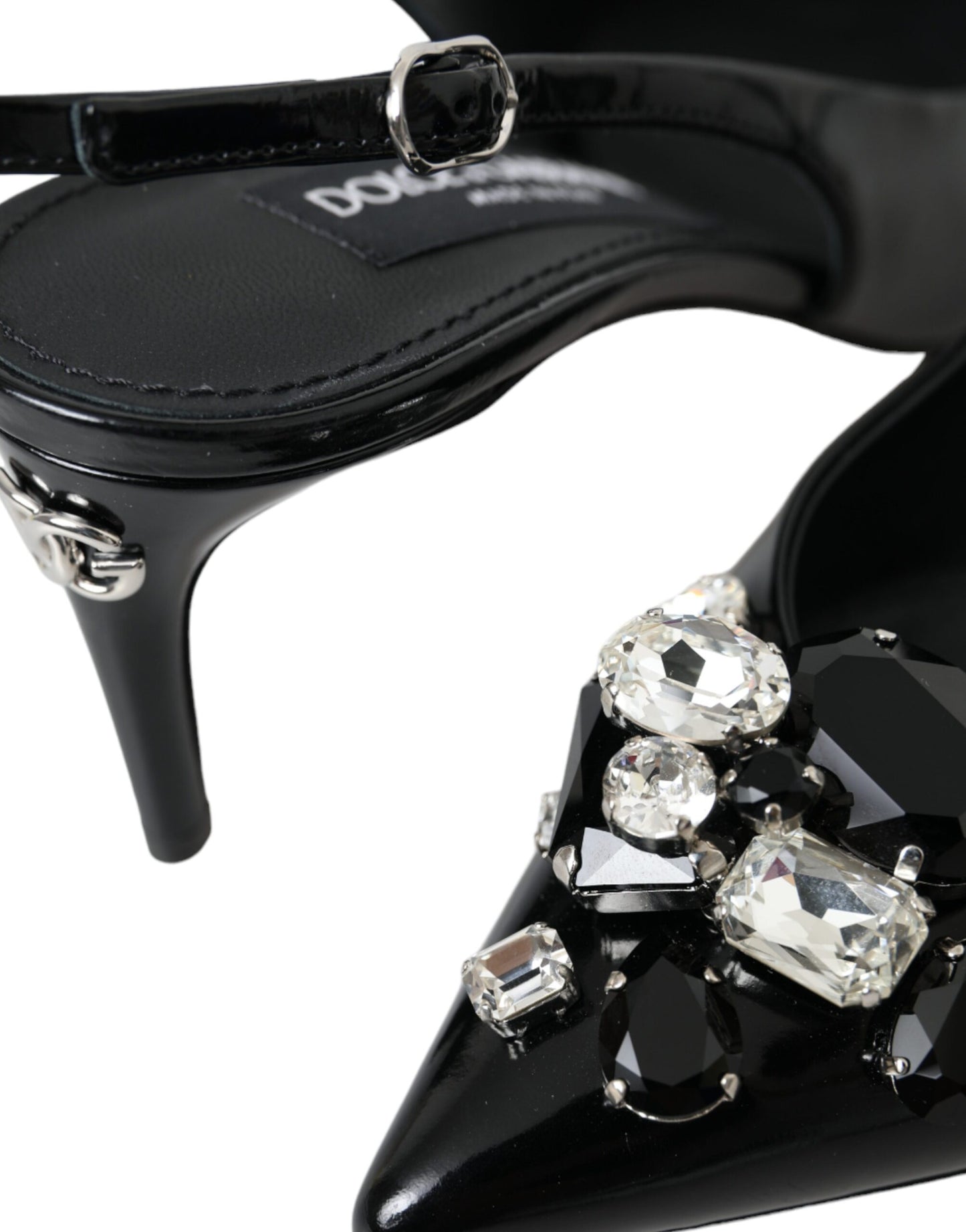 Dolce & Gabbana Black Patent Leather Crystal Slingback Shoes Dolce & Gabbana