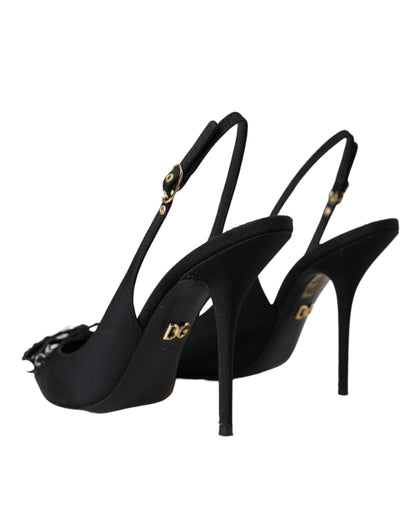 Dolce & Gabbana Black Crystal Embellished Slingback Shoes Dolce & Gabbana