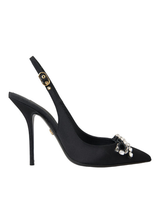 Dolce & Gabbana Black Crystal Embellished Slingback Shoes Dolce & Gabbana