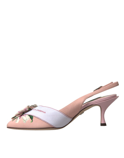 Dolce & Gabbana Pink Lily Crystal Cady Slingback Heel Shoes Dolce & Gabbana