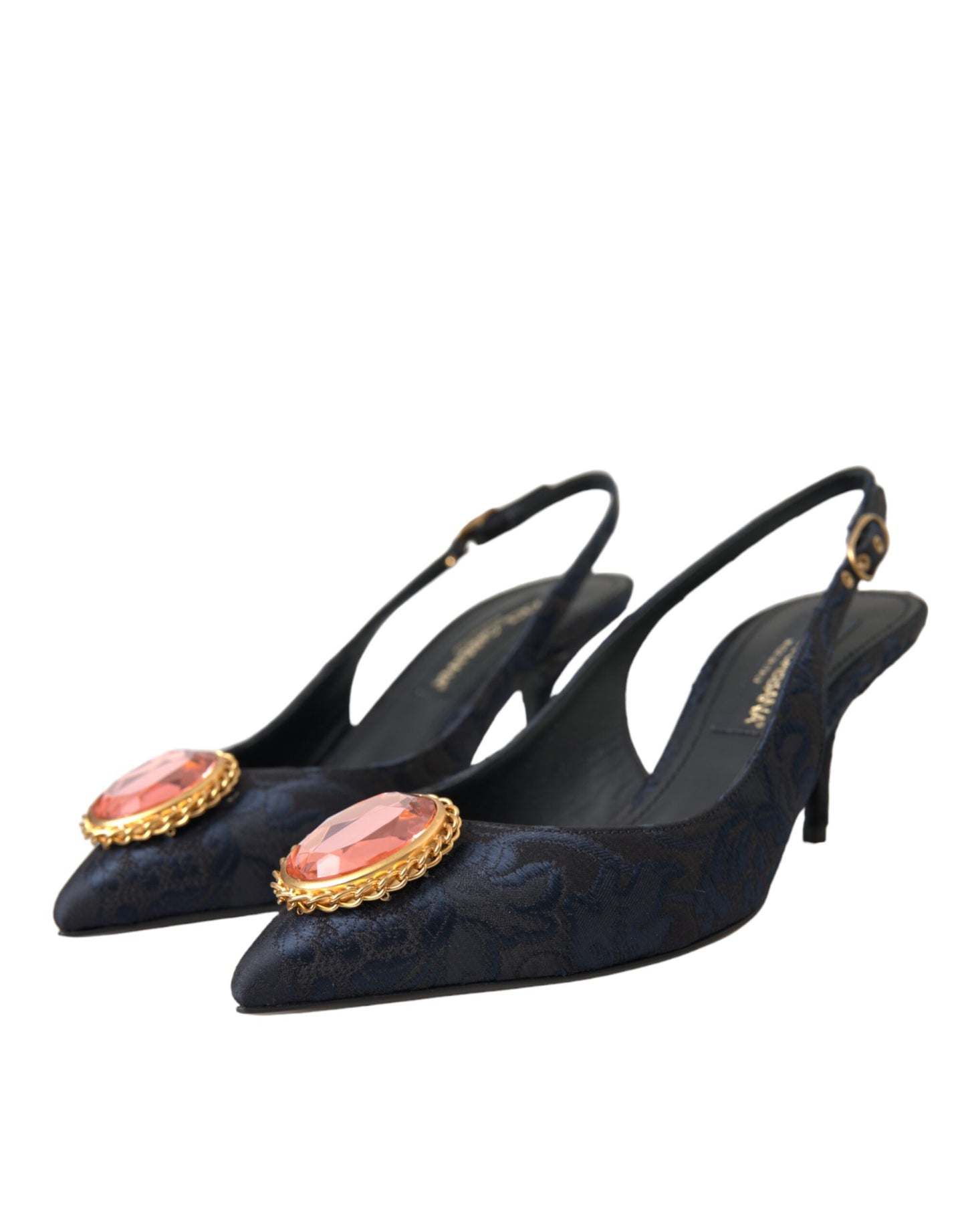 Dolce & Gabbana Blue Jacquard Crystal Slingback Heel Shoes Dolce & Gabbana