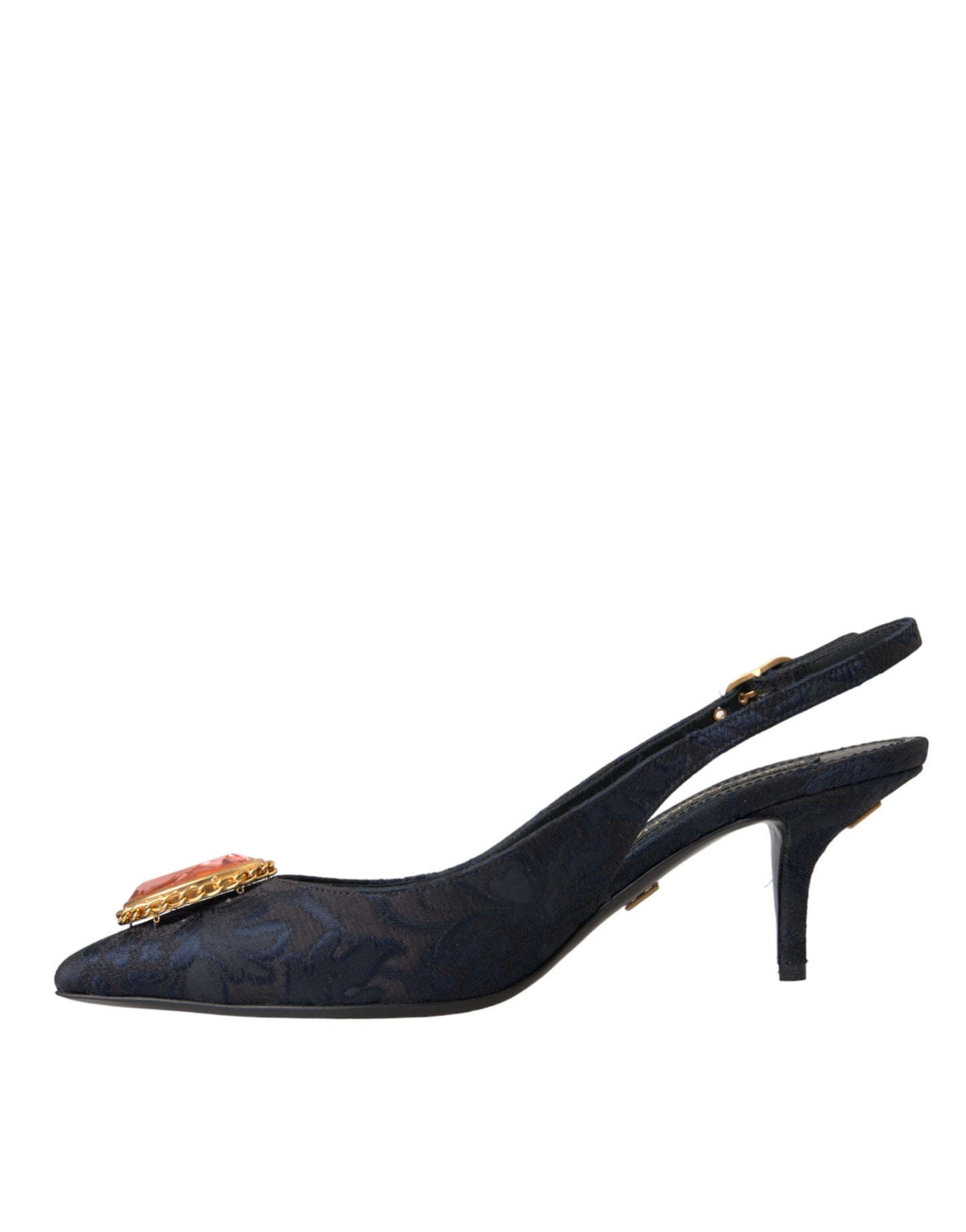 Dolce & Gabbana Blue Jacquard Crystal Slingback Heel Shoes Dolce & Gabbana