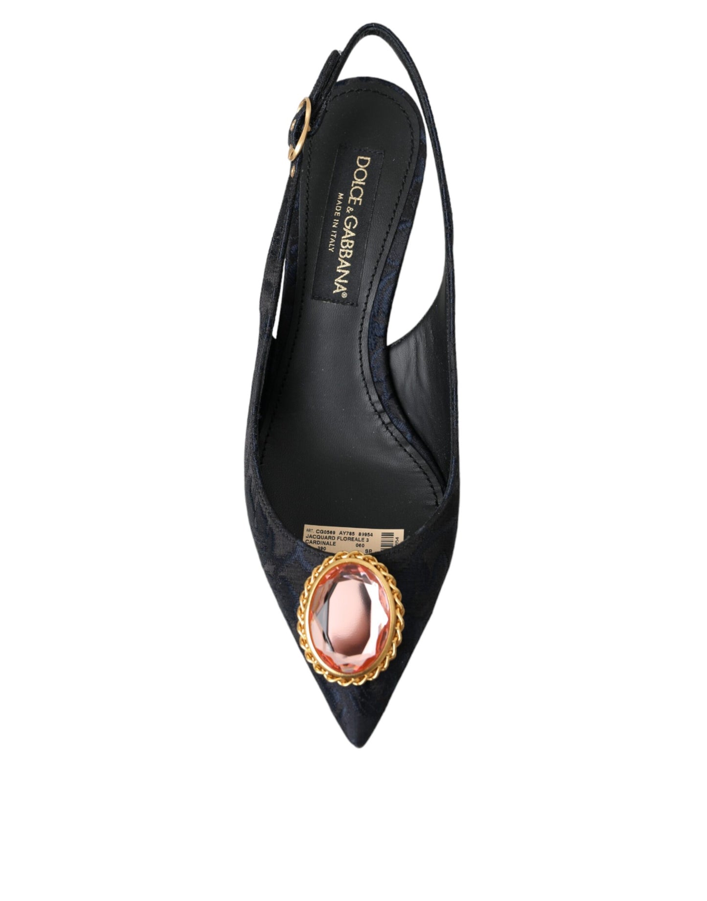 Dolce & Gabbana Blue Jacquard Crystal Slingback Heel Shoes Dolce & Gabbana