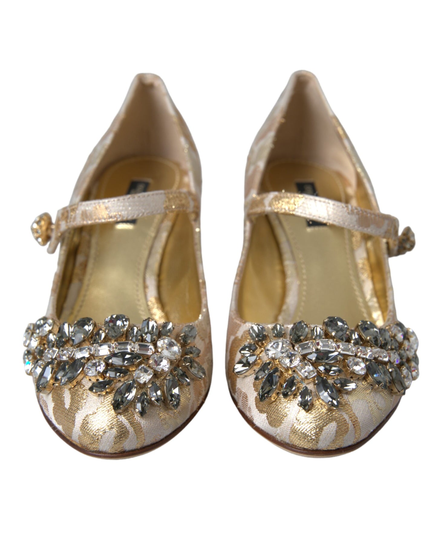 Dolce & Gabbana Gold Jacquard Crystal Mary Janes Pumps Shoes Dolce & Gabbana