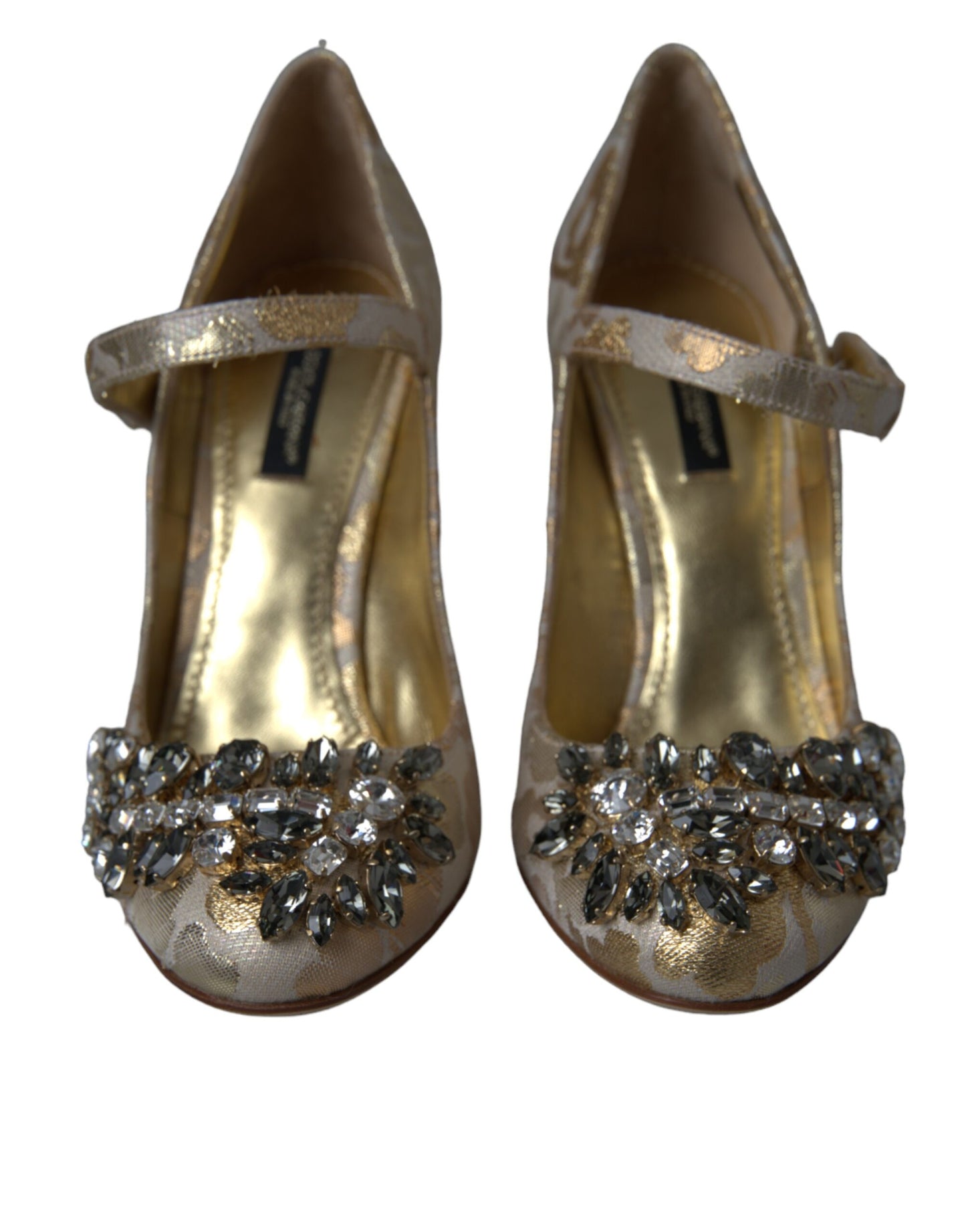 Dolce & Gabbana Gold Jacquard Crystal Mary Janes Pumps Shoes Dolce & Gabbana