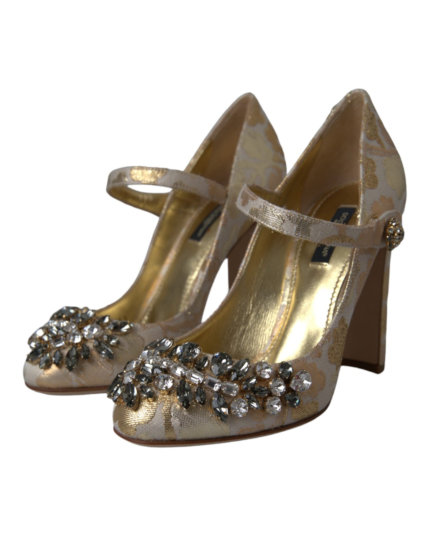 Dolce & Gabbana Gold Jacquard Crystal Mary Janes Pumps Shoes Dolce & Gabbana