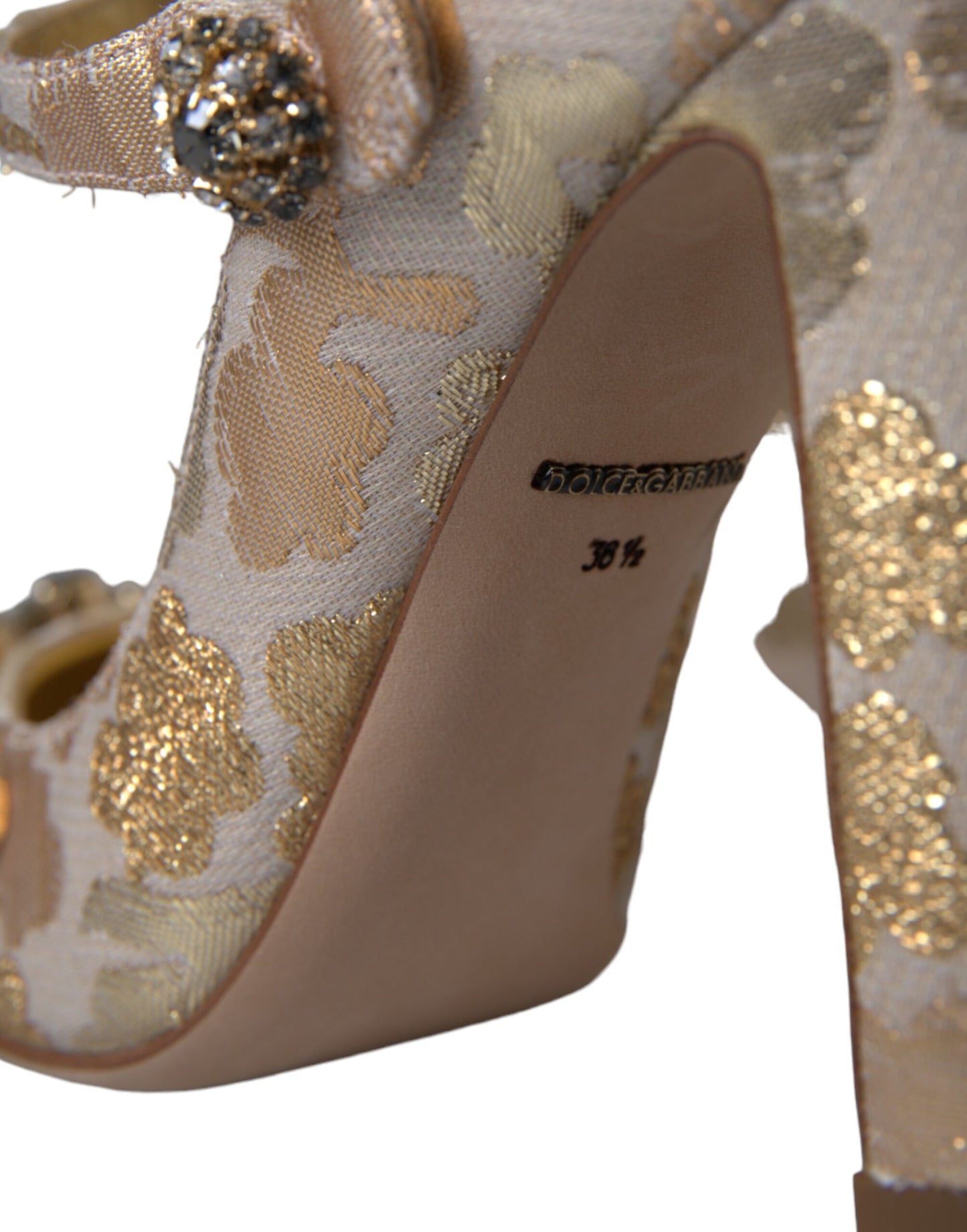 Dolce & Gabbana Gold Jacquard Crystal Mary Janes Pumps Shoes Dolce & Gabbana