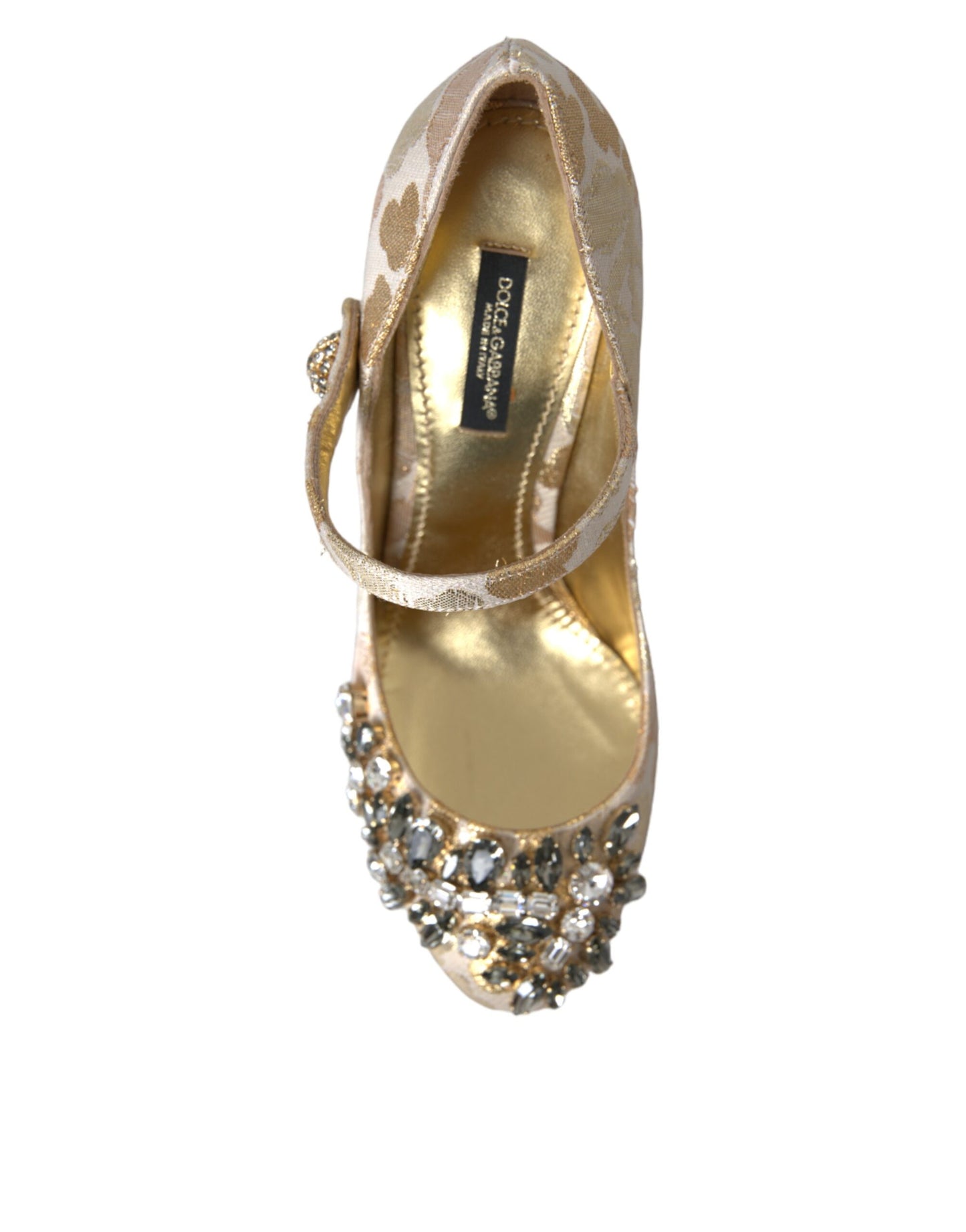 Dolce & Gabbana Gold Jacquard Crystal Mary Janes Pumps Shoes Dolce & Gabbana