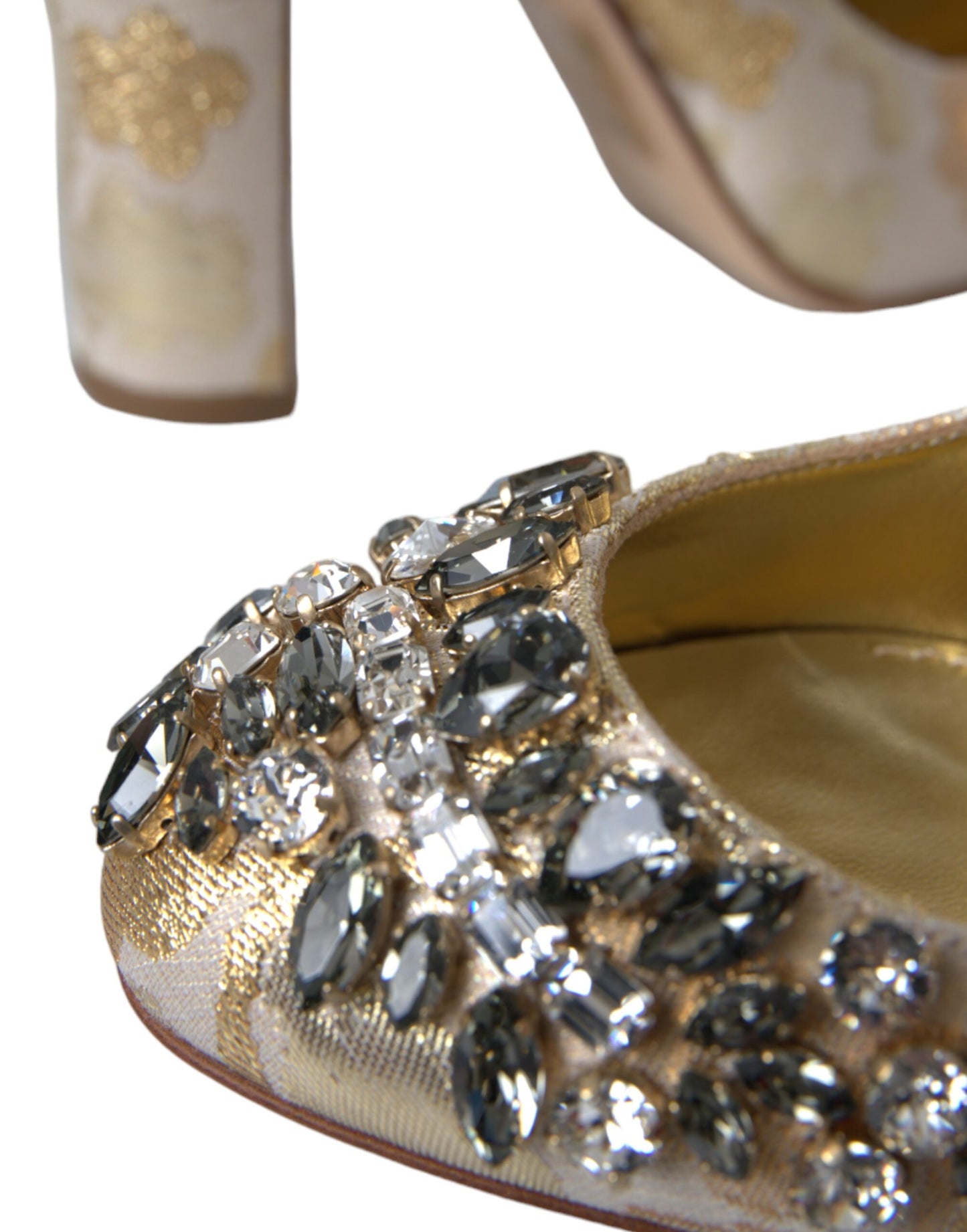 Dolce & Gabbana Gold Jacquard Crystal Mary Janes Pumps Shoes Dolce & Gabbana