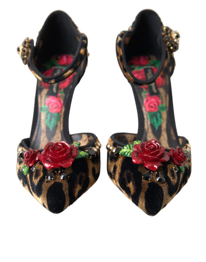 Dolce & Gabbana Brown Leopard Floral Crystal Mary Janes Pumps Shoes Dolce & Gabbana