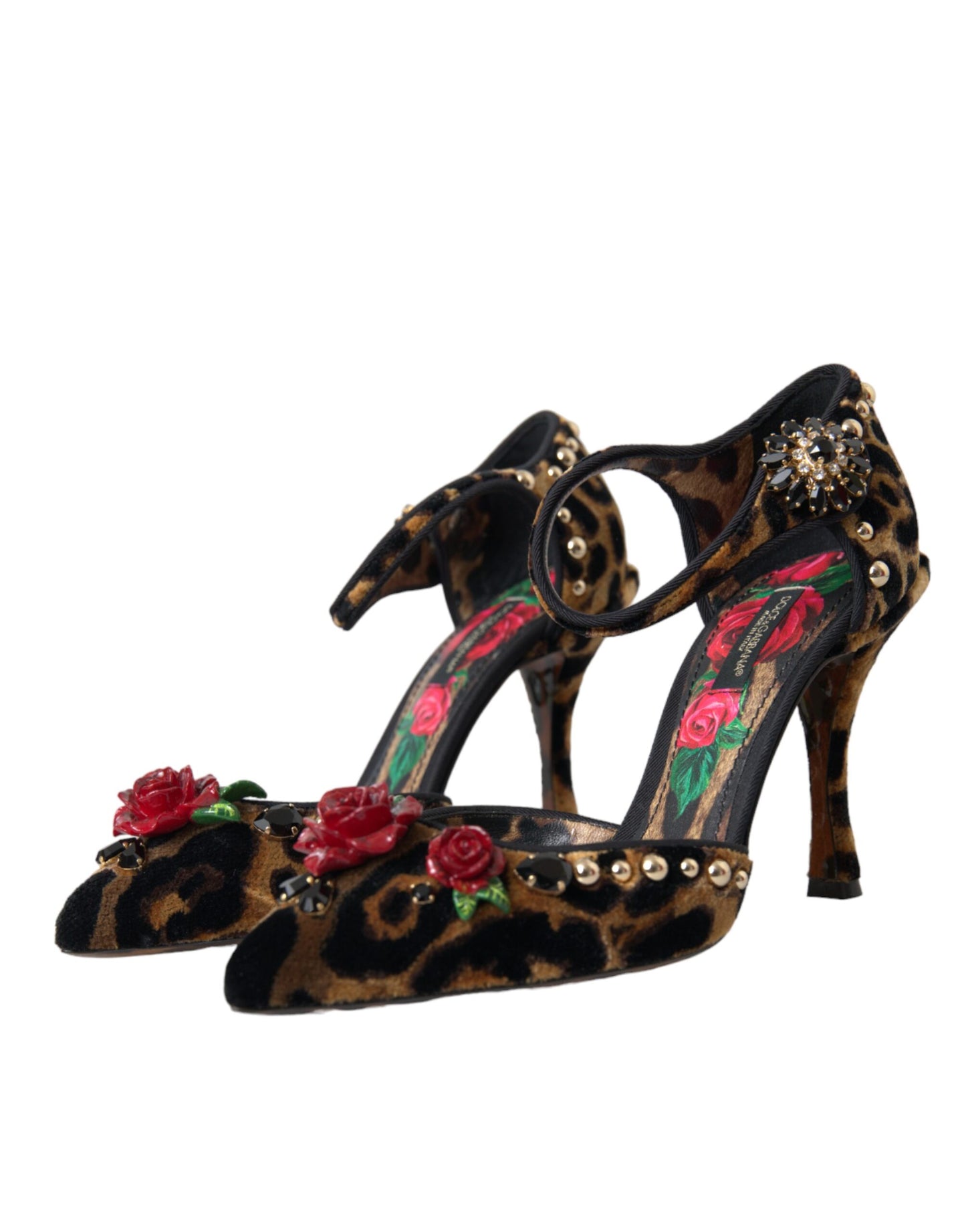 Dolce & Gabbana Brown Leopard Floral Crystal Mary Janes Pumps Shoes Dolce & Gabbana