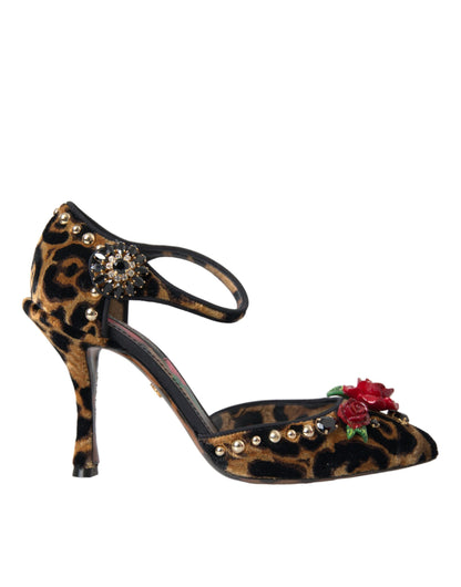 Dolce & Gabbana Brown Leopard Floral Crystal Mary Janes Pumps Shoes Dolce & Gabbana