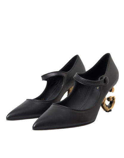 Dolce & Gabbana Black Leather Logo Heels Mary Janes Pumps Shoes Dolce & Gabbana