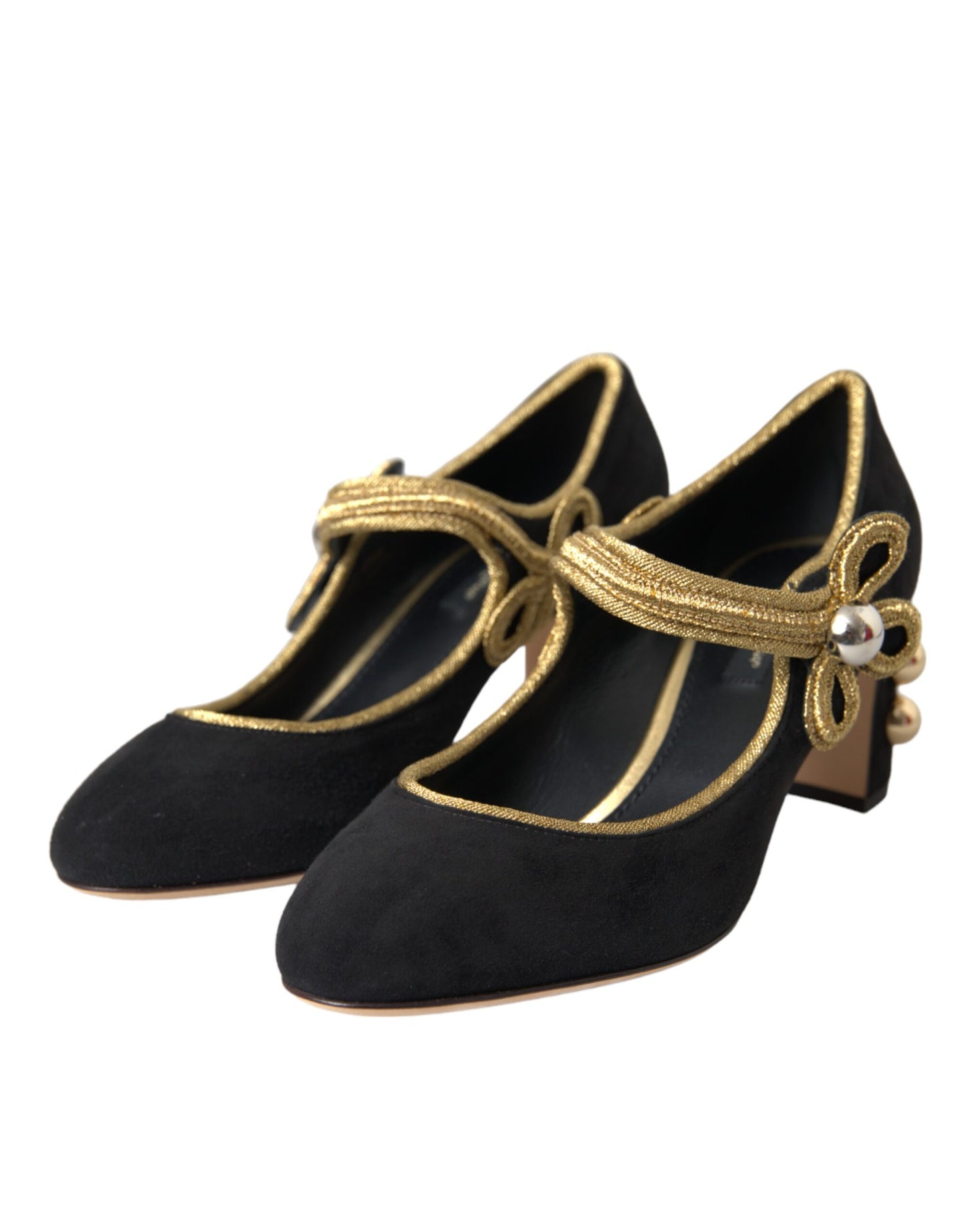 Dolce & Gabbana Black Suede Gold Mary Janes Heels Pumps Shoes Dolce & Gabbana