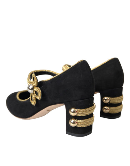 Dolce & Gabbana Black Suede Gold Mary Janes Heels Pumps Shoes Dolce & Gabbana