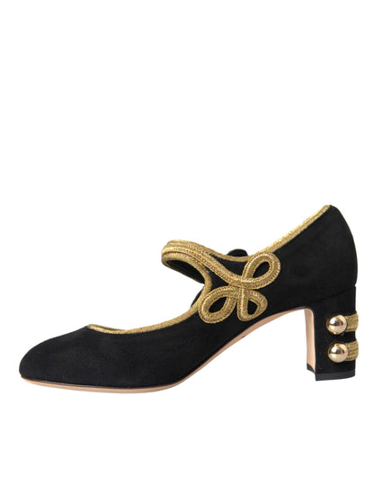 Dolce & Gabbana Black Suede Gold Mary Janes Heels Pumps Shoes Dolce & Gabbana