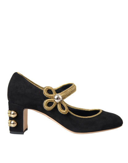 Dolce & Gabbana Black Suede Gold Mary Janes Heels Pumps Shoes Dolce & Gabbana