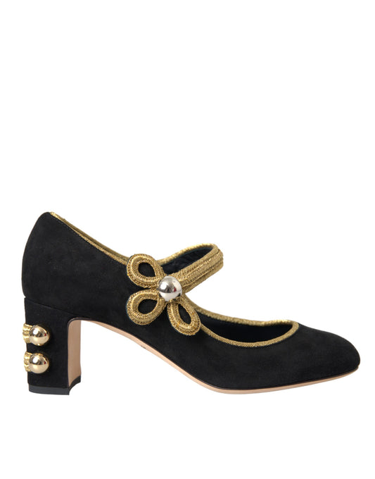 Dolce & Gabbana Black Suede Gold Mary Janes Heels Pumps Shoes Dolce & Gabbana