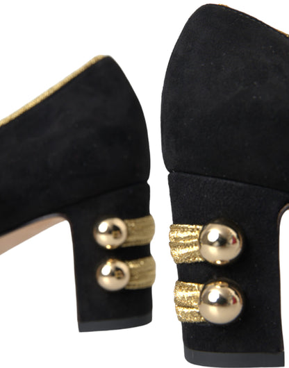 Dolce & Gabbana Black Suede Gold Mary Janes Heels Pumps Shoes Dolce & Gabbana