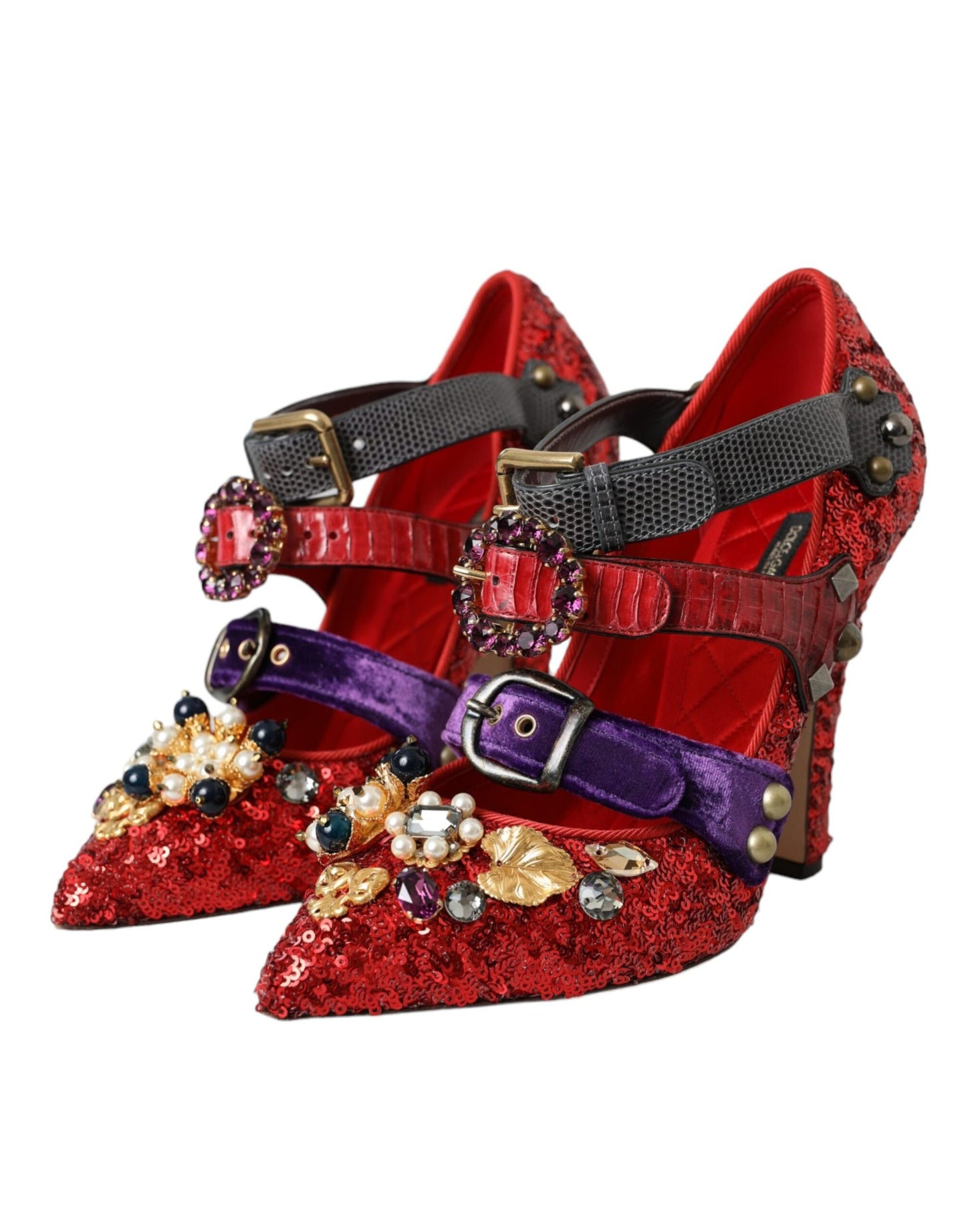 Dolce & Gabbana Red Sequined Crystal Mary Janes Pumps Shoes Dolce & Gabbana