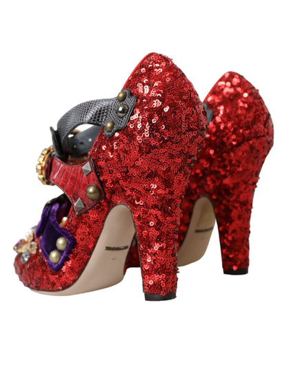 Dolce & Gabbana Red Sequined Crystal Mary Janes Pumps Shoes Dolce & Gabbana