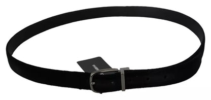 Dolce & Gabbana Black Velvet Silver Tone Metal Buckle Men Belt Dolce & Gabbana