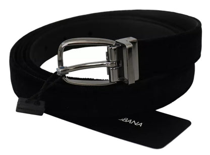 Dolce & Gabbana Black Velvet Silver Tone Metal Buckle Men Belt Dolce & Gabbana