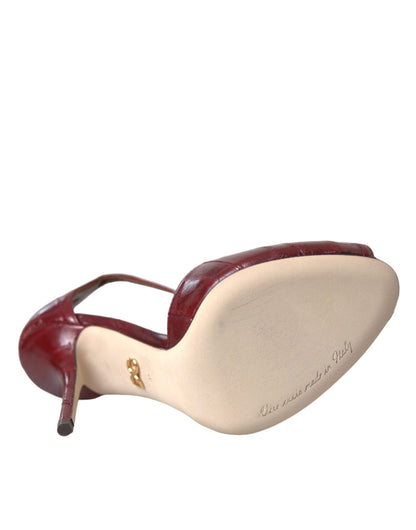 Dolce & Gabbana Dark Red Leather Gold Devotion Heart Sandals Shoes Dolce & Gabbana