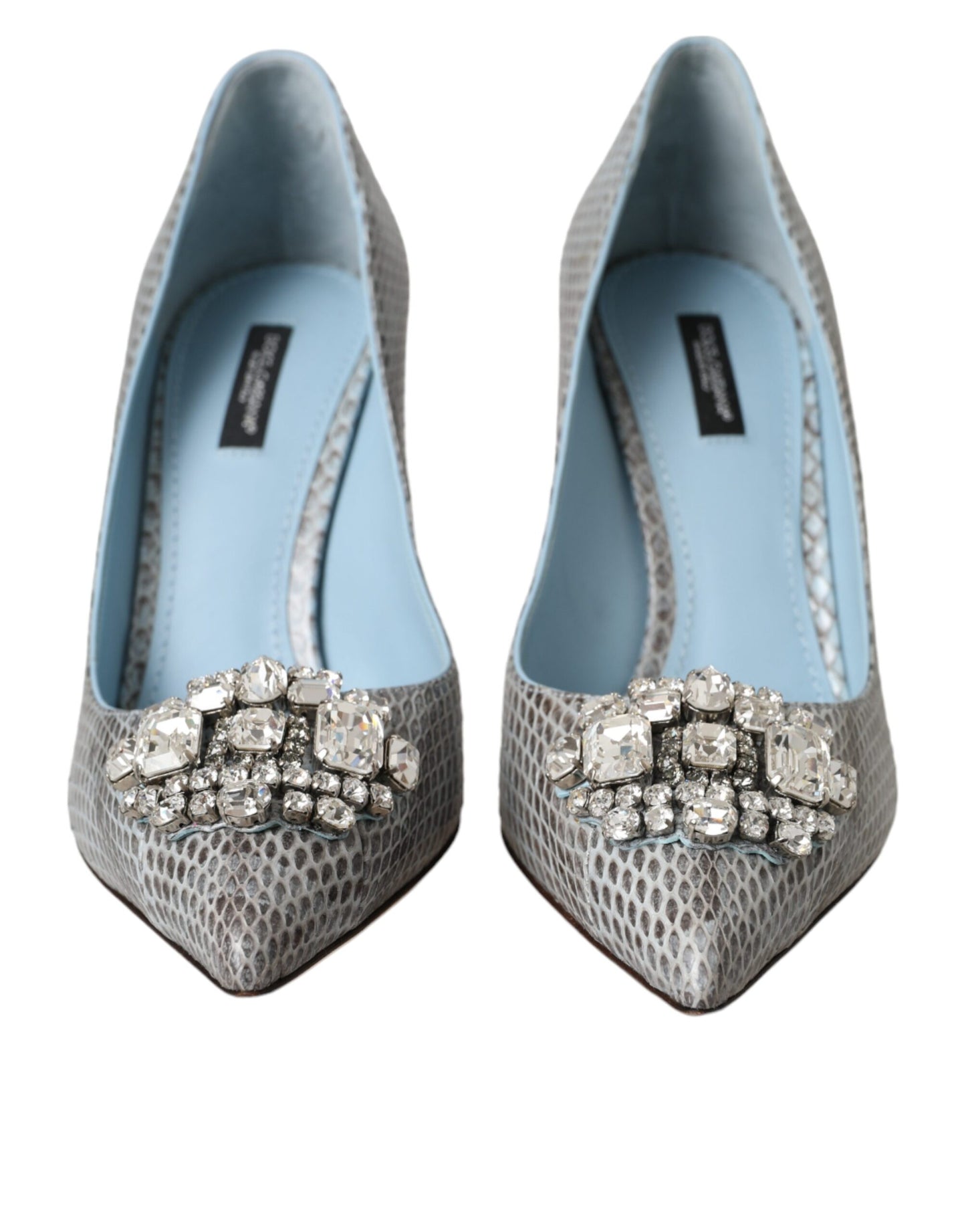 Dolce & Gabbana Light Blue Exotic Leather Crystal Bellucci Shoes Dolce & Gabbana