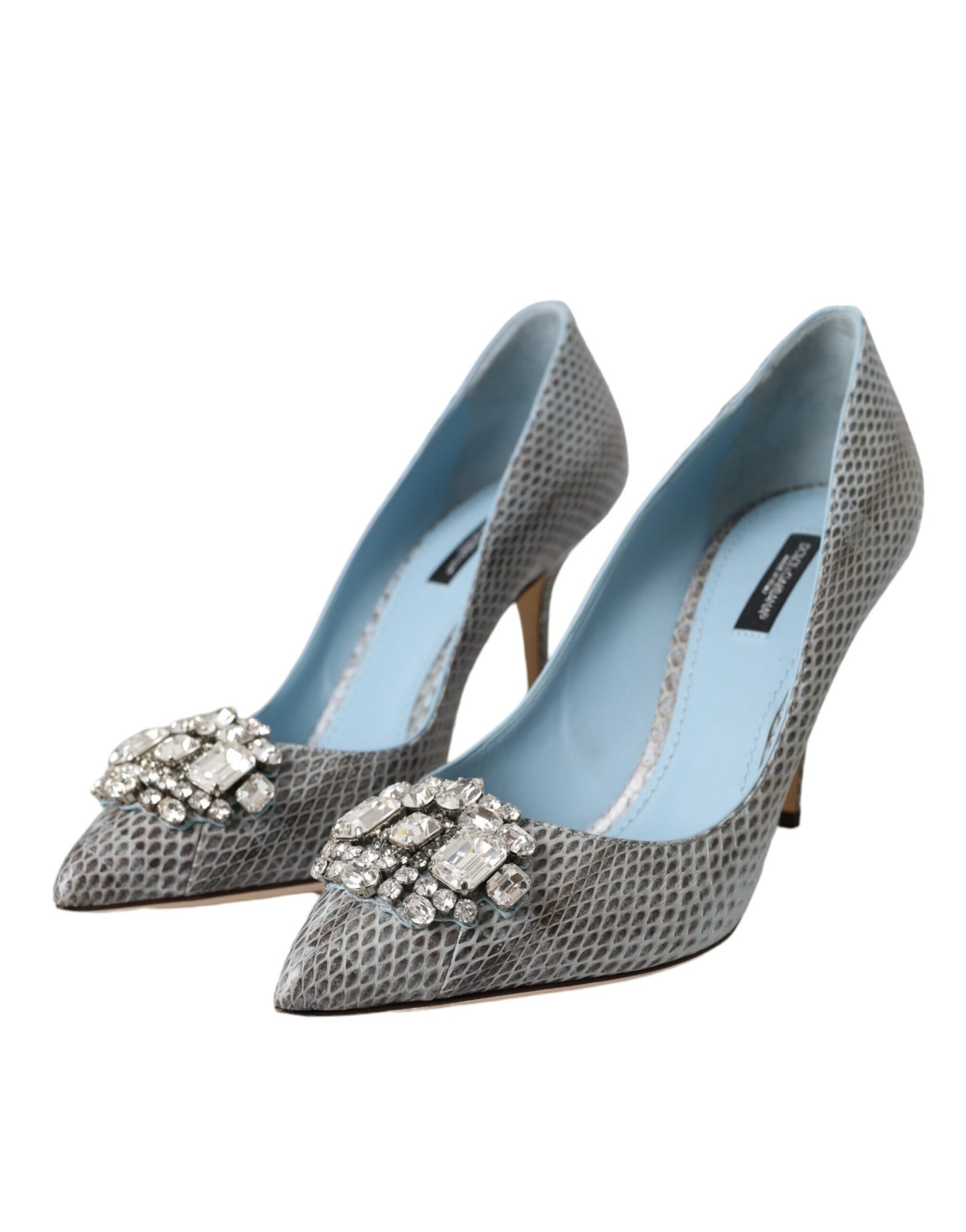 Dolce & Gabbana Light Blue Exotic Leather Crystal Bellucci Shoes Dolce & Gabbana