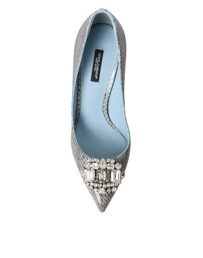 Dolce & Gabbana Light Blue Exotic Leather Crystal Bellucci Shoes Dolce & Gabbana