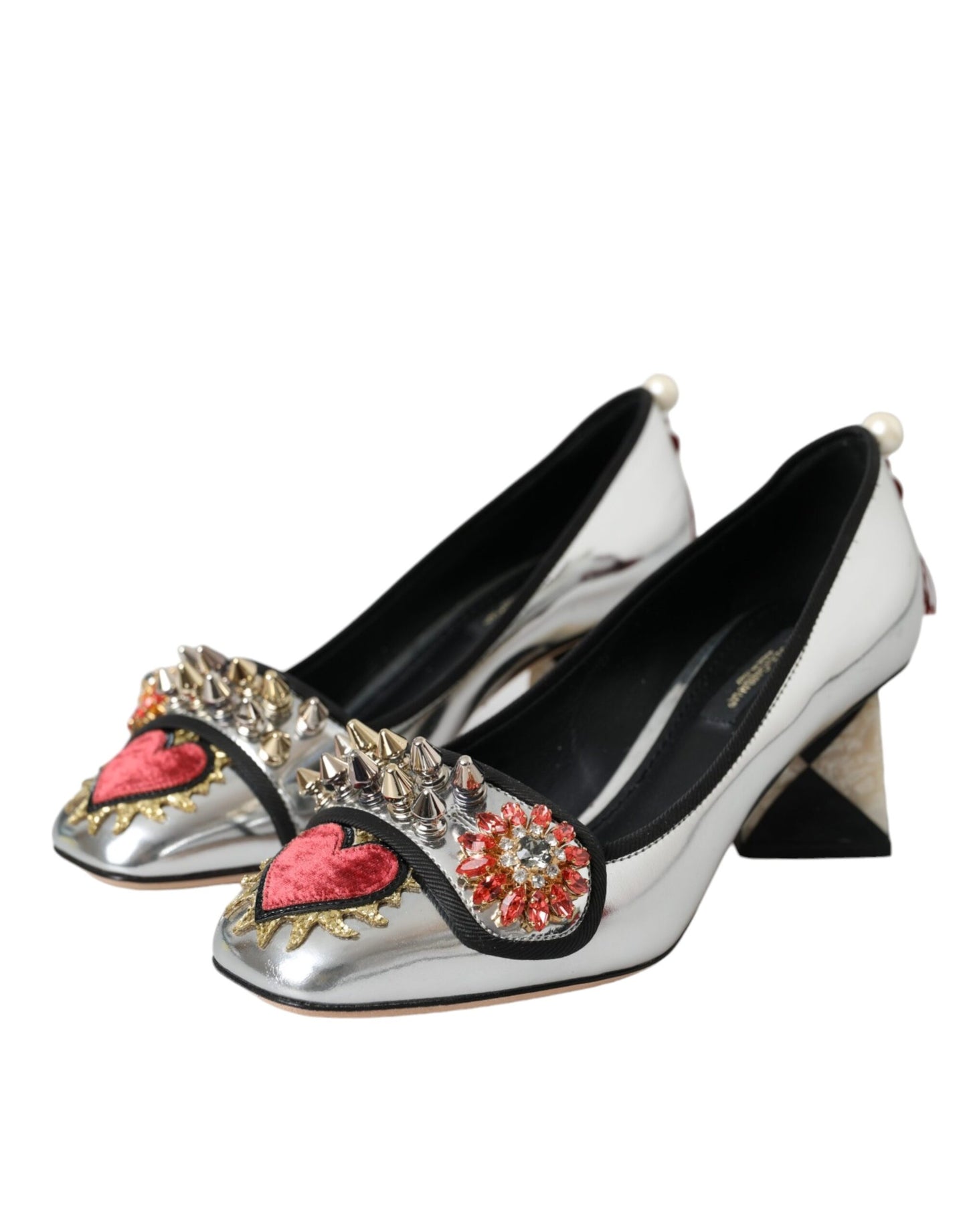 Dolce & Gabbana Silver Embellished Leather Heels Pumps Shoes Dolce & Gabbana