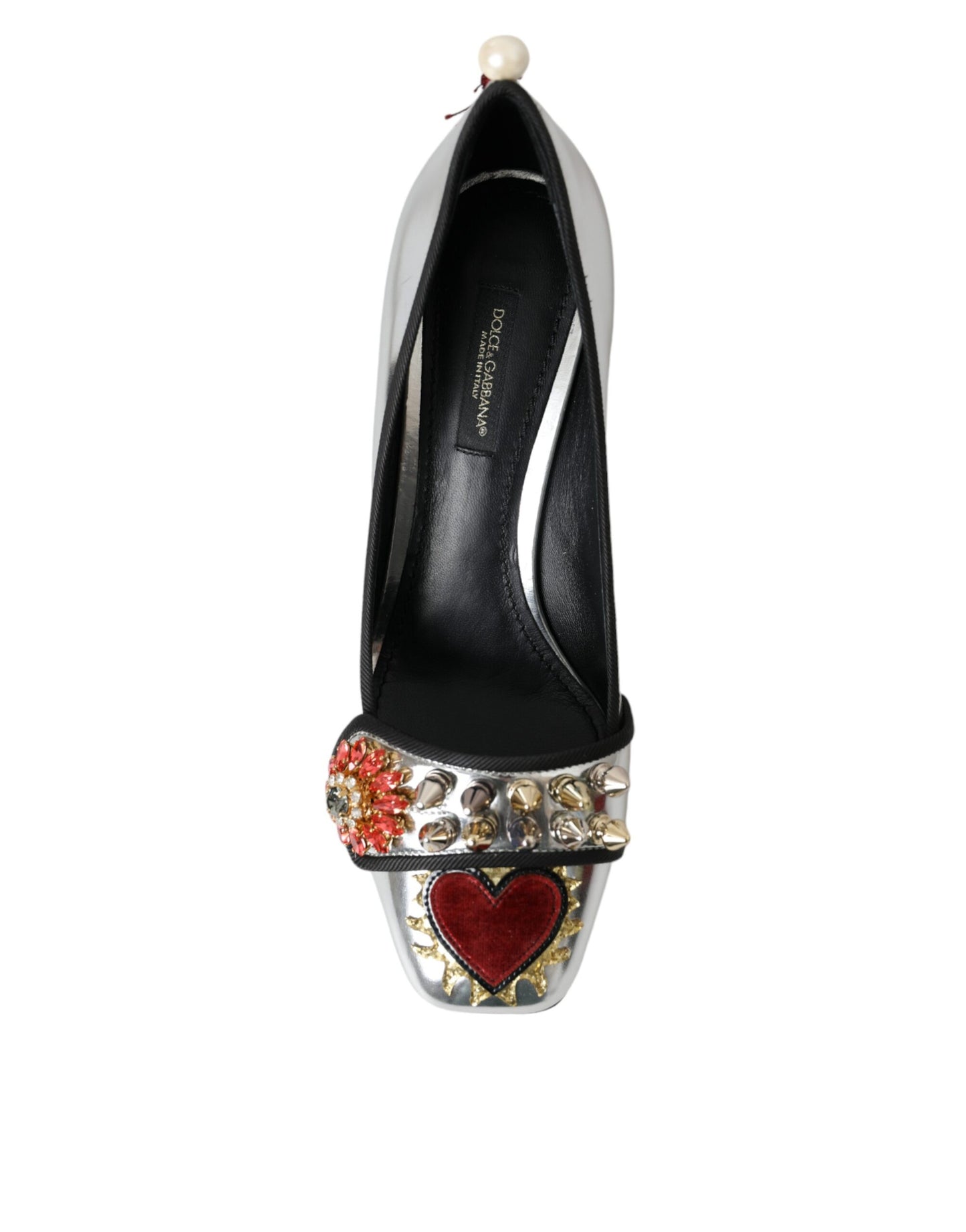 Dolce & Gabbana Silver Embellished Leather Heels Pumps Shoes Dolce & Gabbana