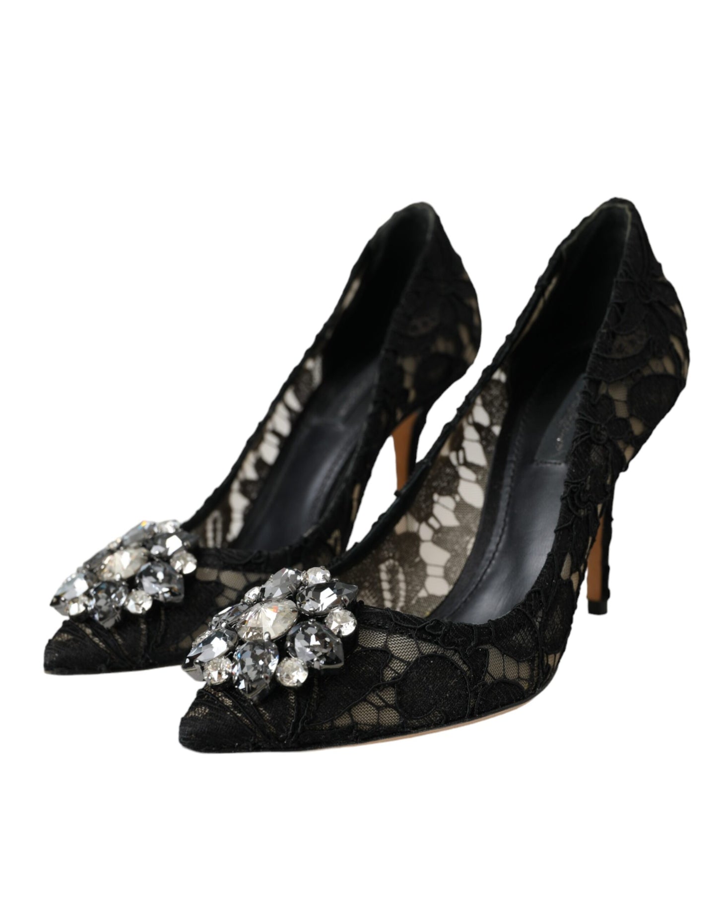 Dolce & Gabbana Black Taormina Lace Crystal Heel Pumps Shoes Dolce & Gabbana