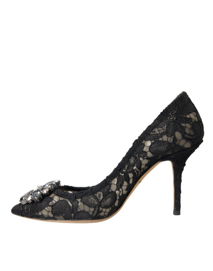 Dolce & Gabbana Black Taormina Lace Crystal Heel Pumps Shoes Dolce & Gabbana