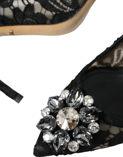 Dolce & Gabbana Black Taormina Lace Crystal Heel Pumps Shoes Dolce & Gabbana