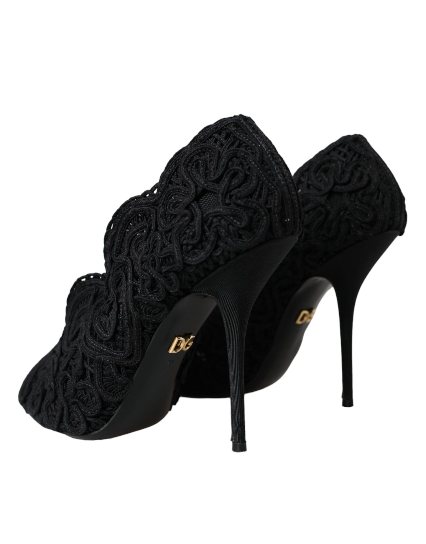 Dolce & Gabbana Black Cordonetto Ricamo Pump Open Toe Shoes Dolce & Gabbana