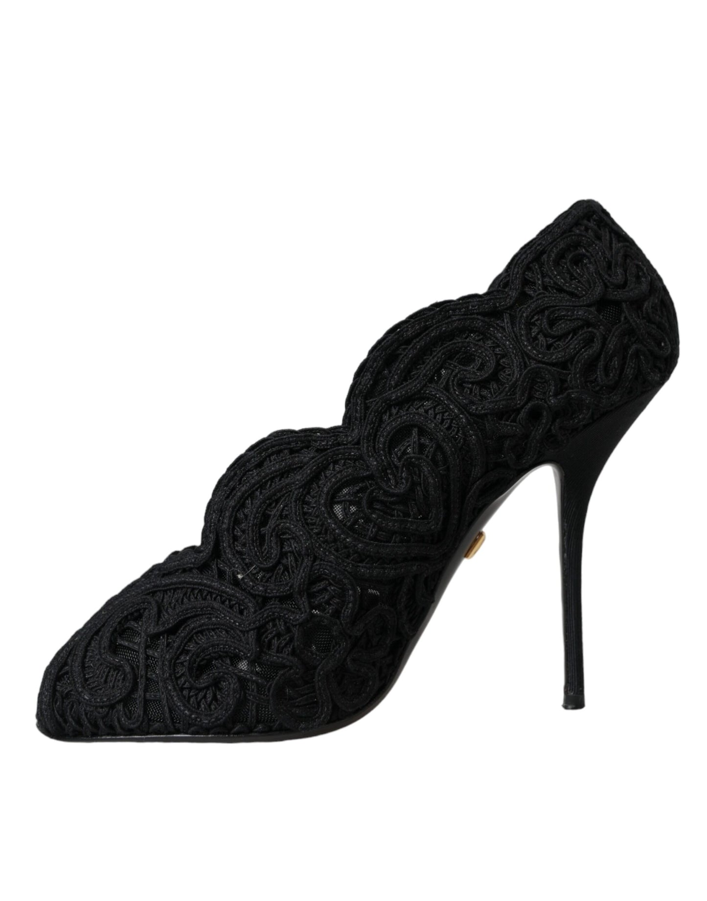 Dolce & Gabbana Black Cordonetto Ricamo Pump Open Toe Shoes Dolce & Gabbana