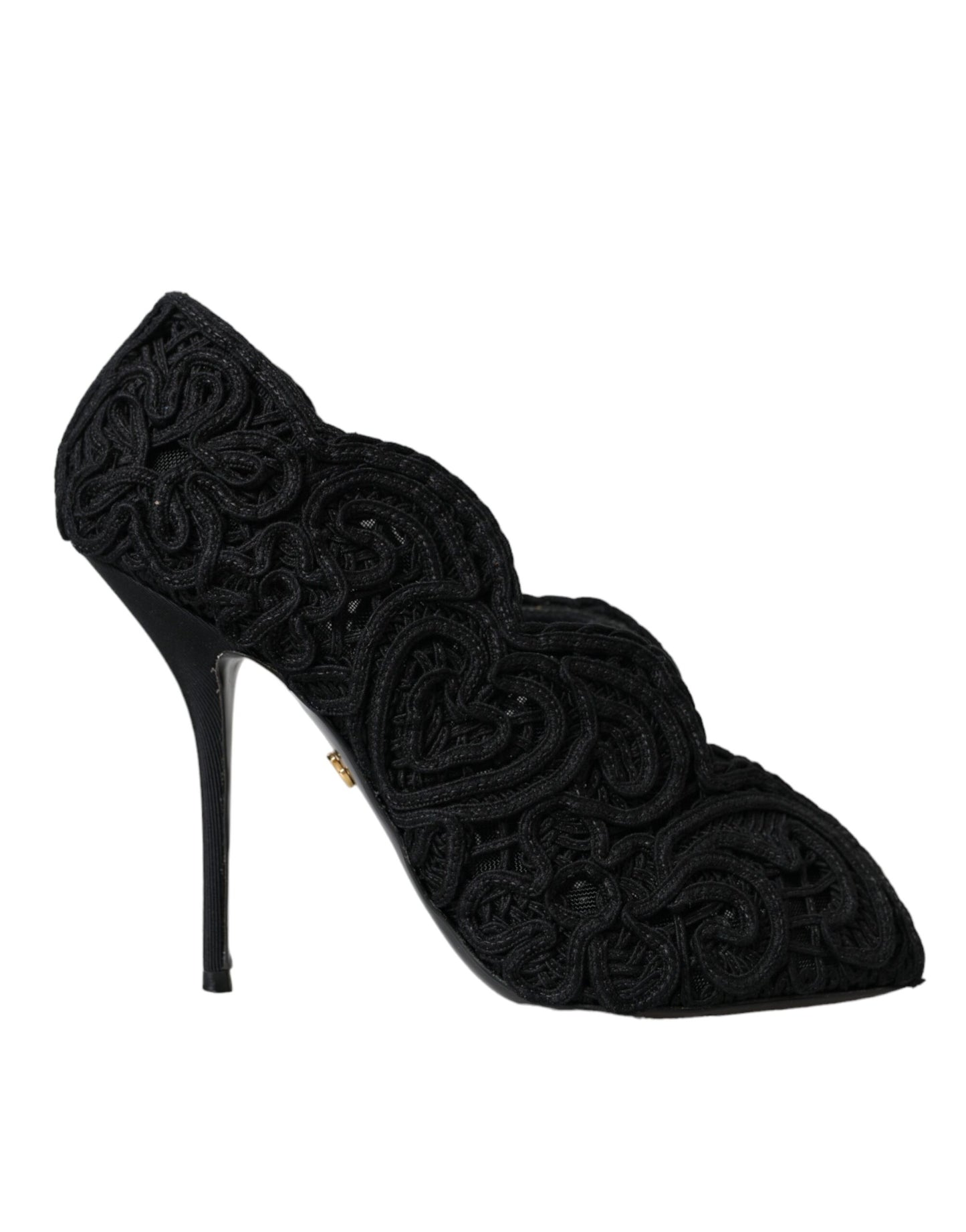 Dolce & Gabbana Black Cordonetto Ricamo Pump Open Toe Shoes Dolce & Gabbana