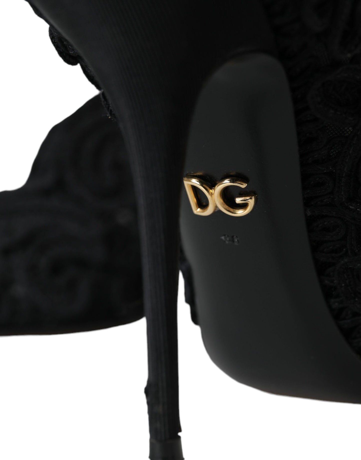 Dolce & Gabbana Black Cordonetto Ricamo Pump Open Toe Shoes Dolce & Gabbana