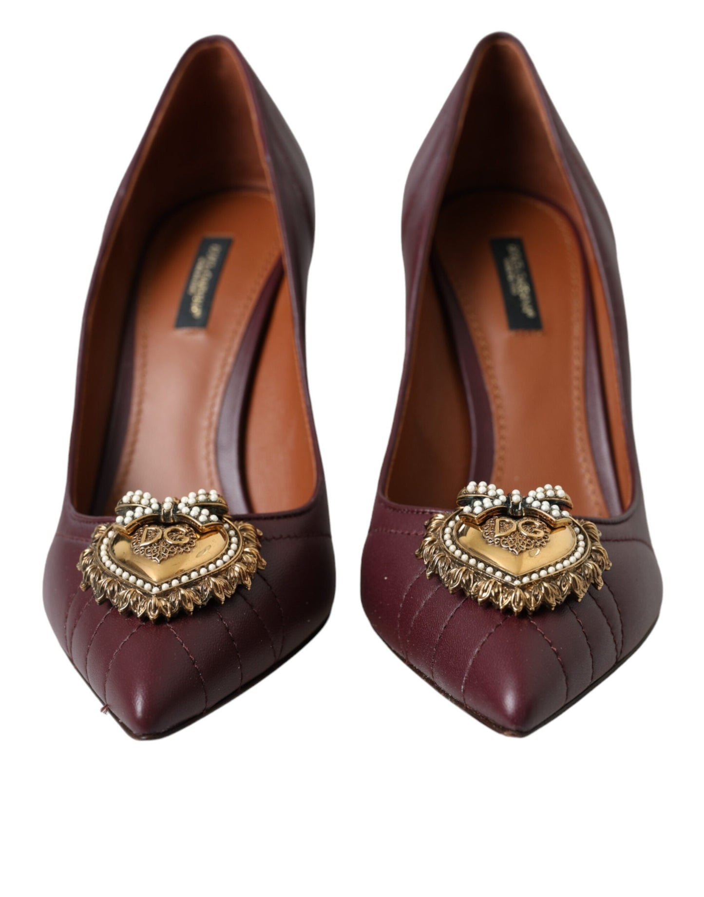 Dolce & Gabbana Bordeaux Leather Heart DEVOTION Pumps Shoes Dolce & Gabbana